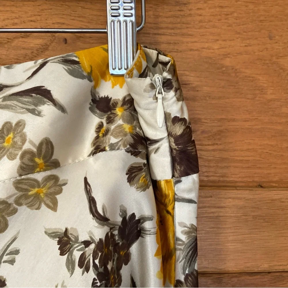 Tara Jarmon gray and yellow silk midi skirt